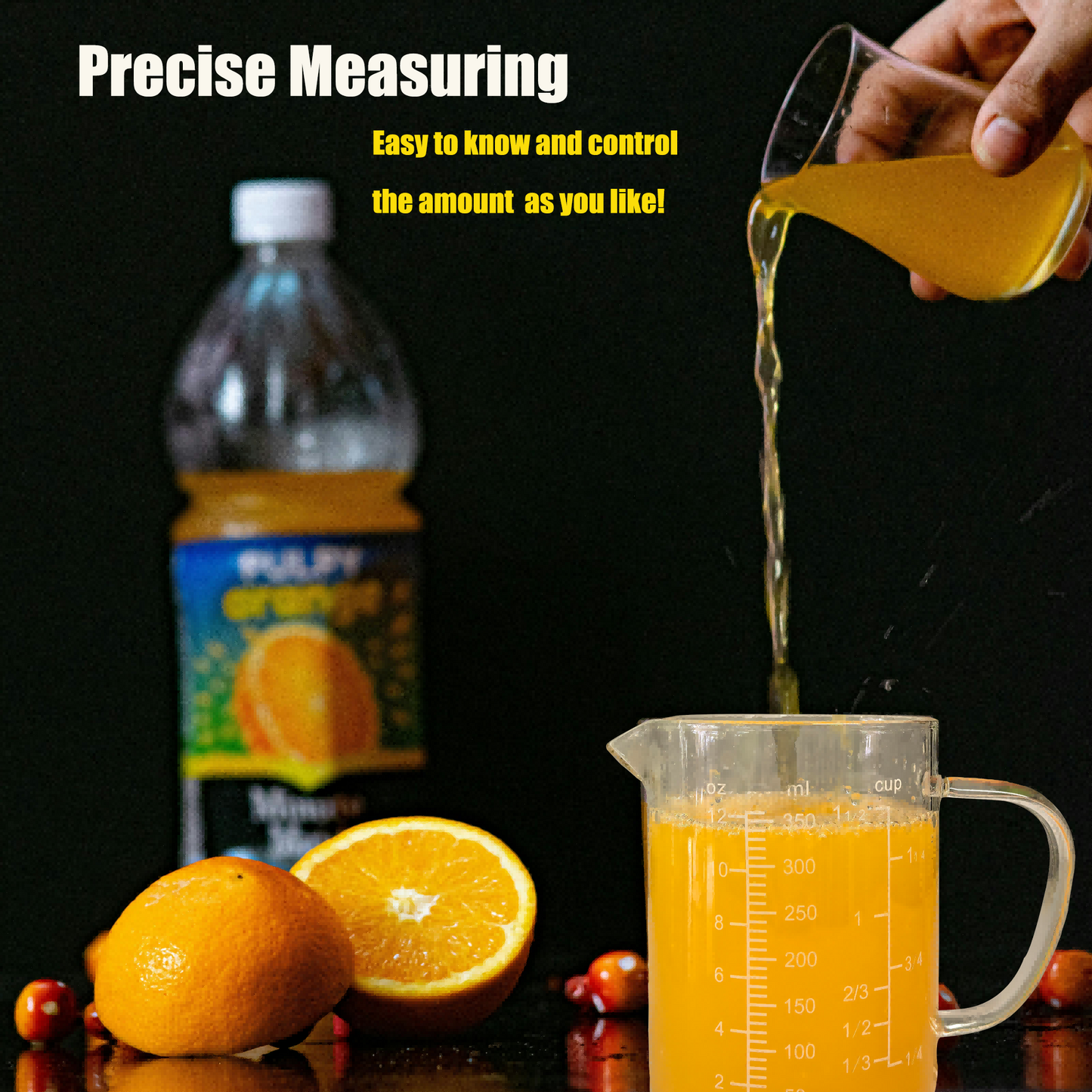 Glass Measuring Cup with Thress Scale and V-Shaped Mounth and Handle, Light Weight, Heat-Resistant, for Kitchen Cooking.