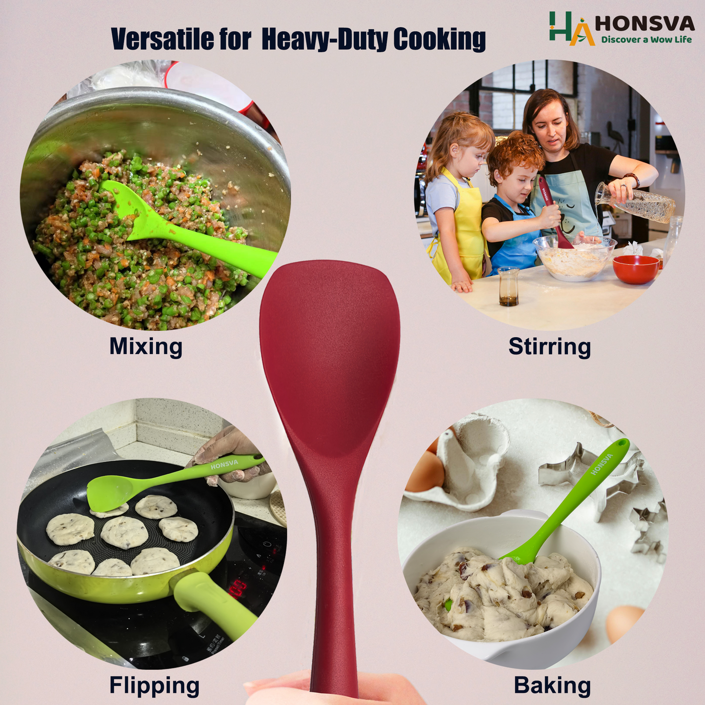 Silicone Spatulas, Heat-Resistant for Cooking, Flipping, Baking